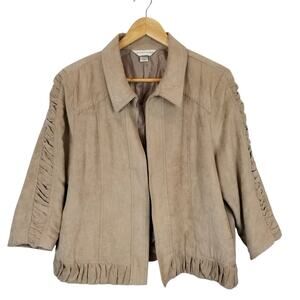 Christopher & Banks Women's Faux Suede Tan 3/4 Sleeve Open Front Jacket XL